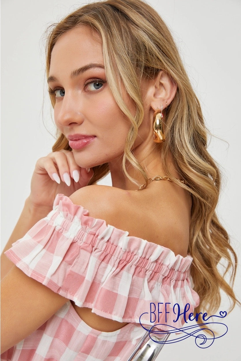 Pretty in Pink Gingham Off-Shoulder - BFF Here