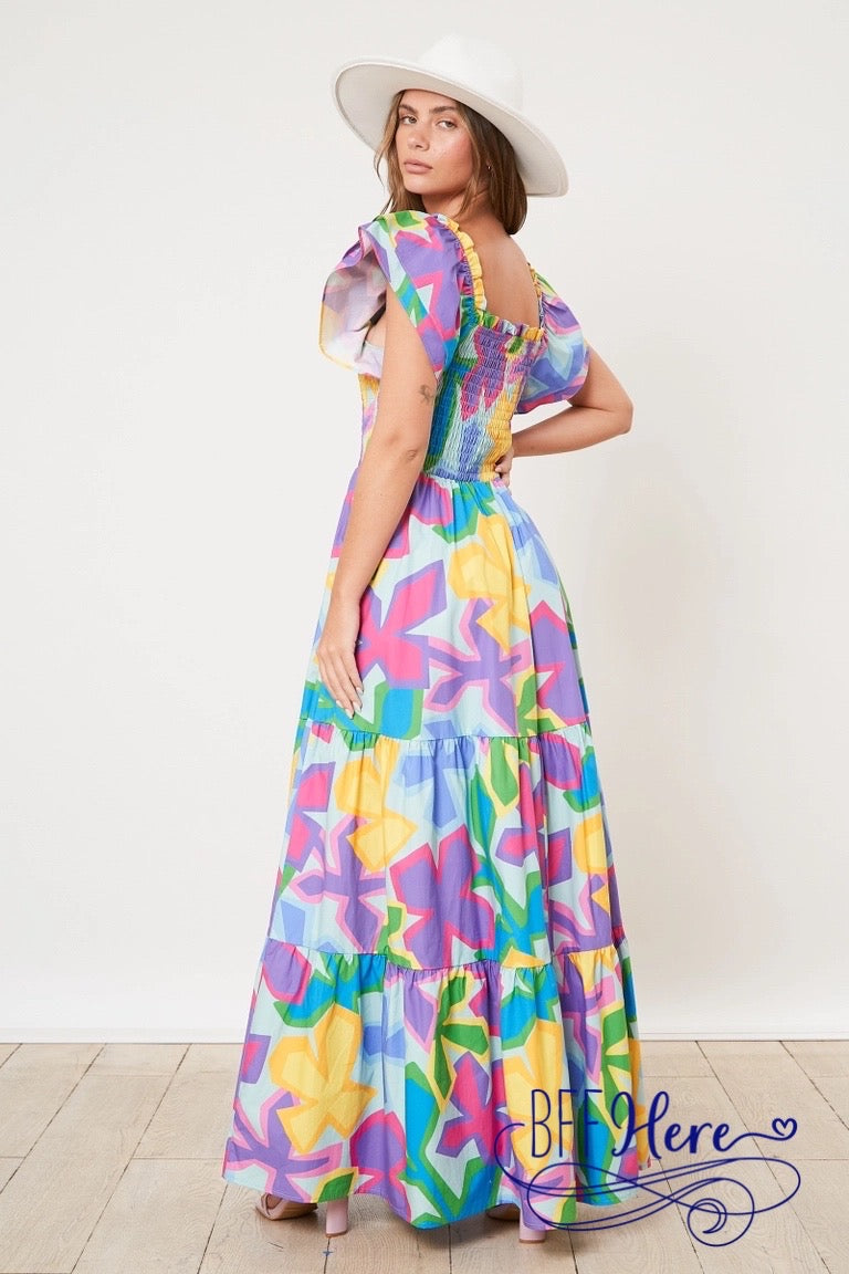 PREORDER : Floral Fantasy: Graceful Ruffle Sleeve Maxi Dress (Ships Middle of March) - BFF Here