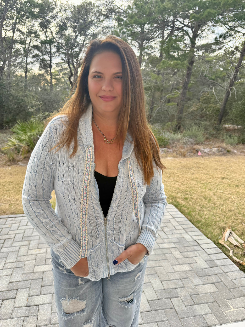 Full Sleeve Solid Acrylic Sweater Hoodie Zip Up Knit Top by POL (Ships 2-3 weeks) - BFF Here