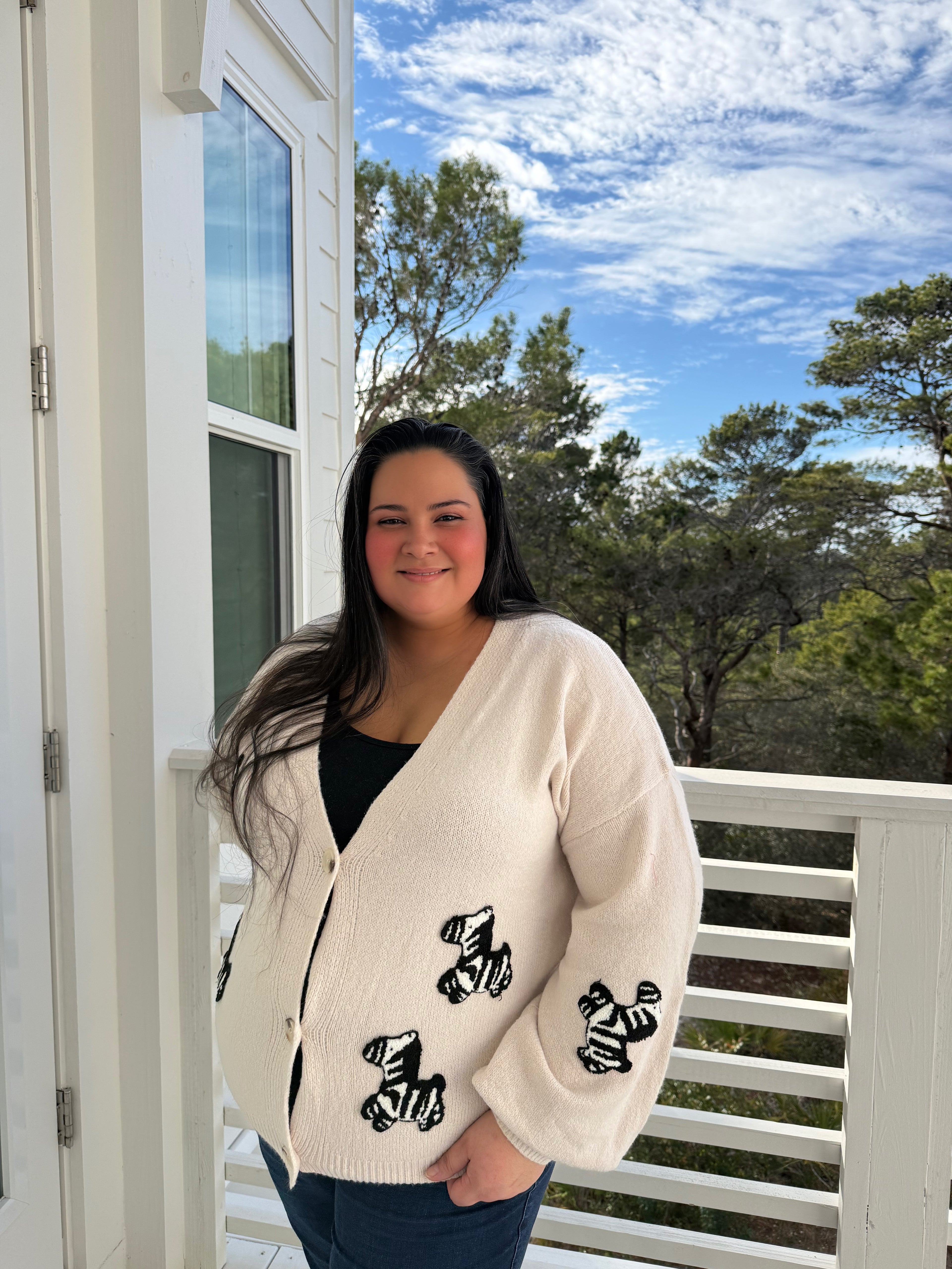 Button Front Cardigan with Zebra Patch by Sew In Love (Ships 2-3 weeks) - BFF Here