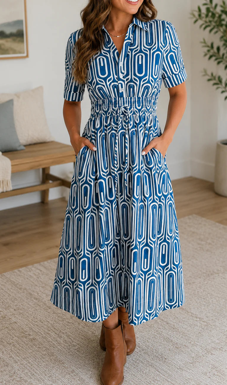 PREORDER: Blue Horizon Geometric Midi Dress (ETA: August