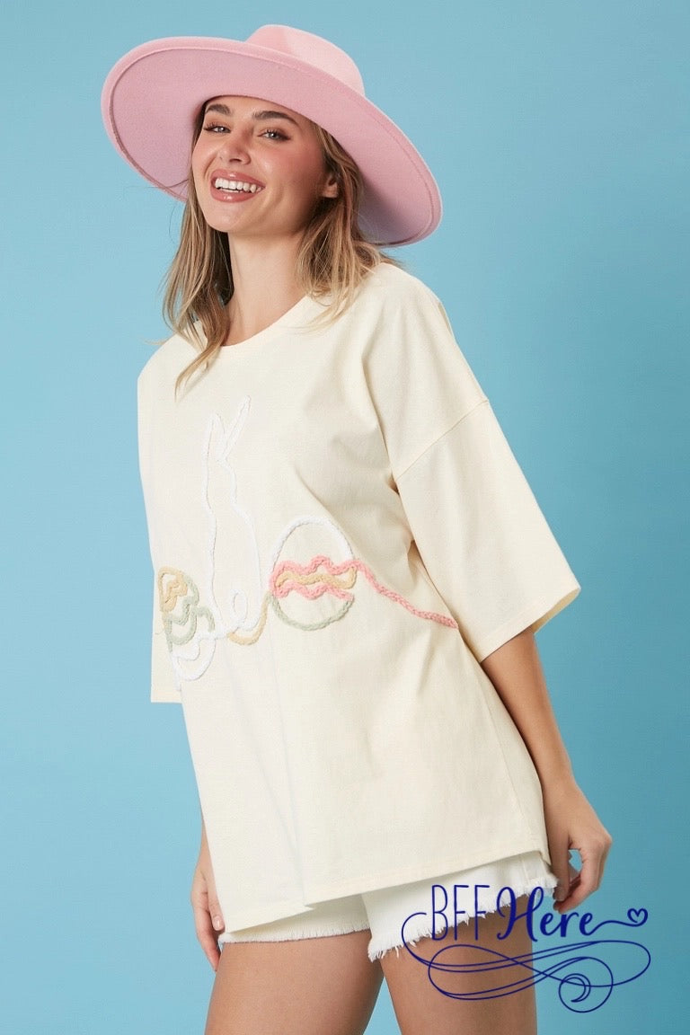 PREORDER: Bunny Whimsy: Easter Yarn-Embroidered Tee (Ships End of January) - BFF Here