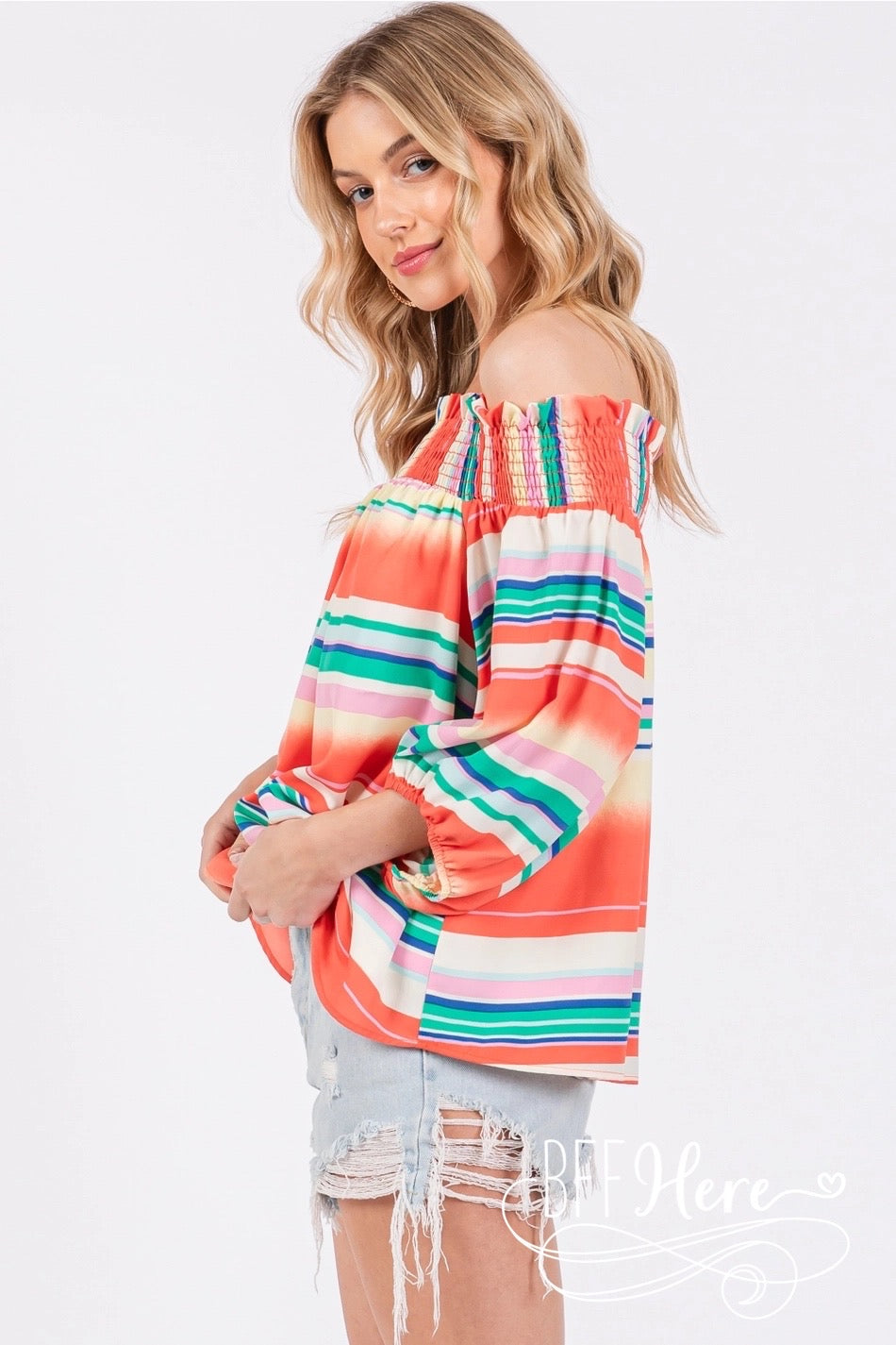 Sunset Stripes: Off-Shoulder Boho Blouse / Choice of Color - BFF Here