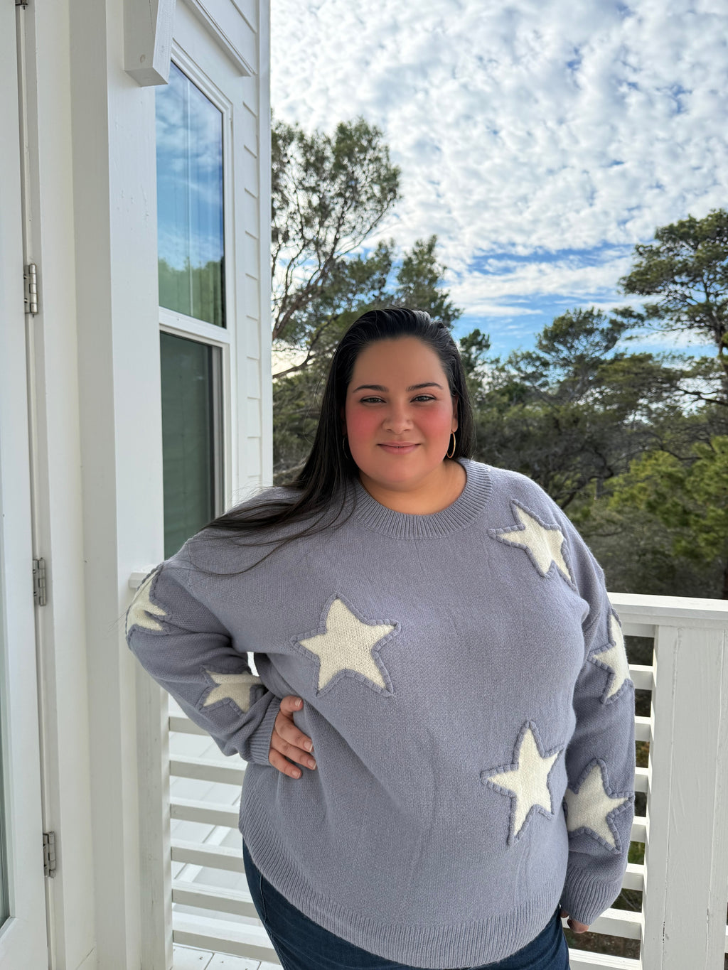 Crew Neck Sweater with Bold Star Print by Sew In Love (Ships 2-3 weeks) - BFF Here
