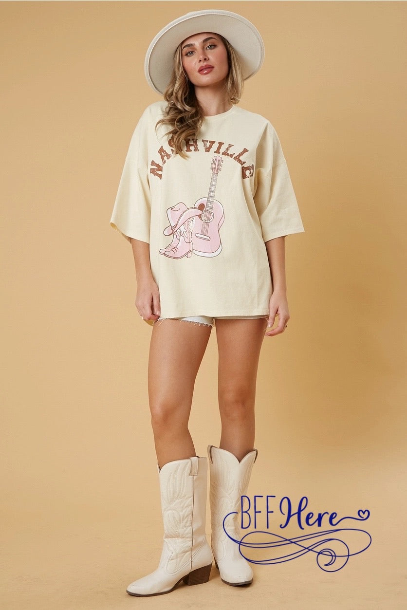 PREORDER: Music City Chic: Nashville Oversized Tee / Choice of Color (Ships Middle of March) - BFF Here