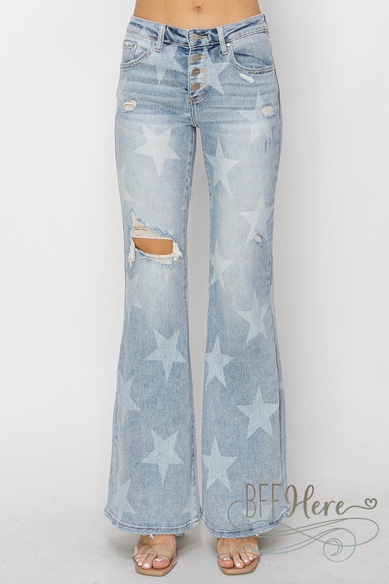 Starry Flare: Distressed Denim Jeans by Risen Jeans - BFF Here