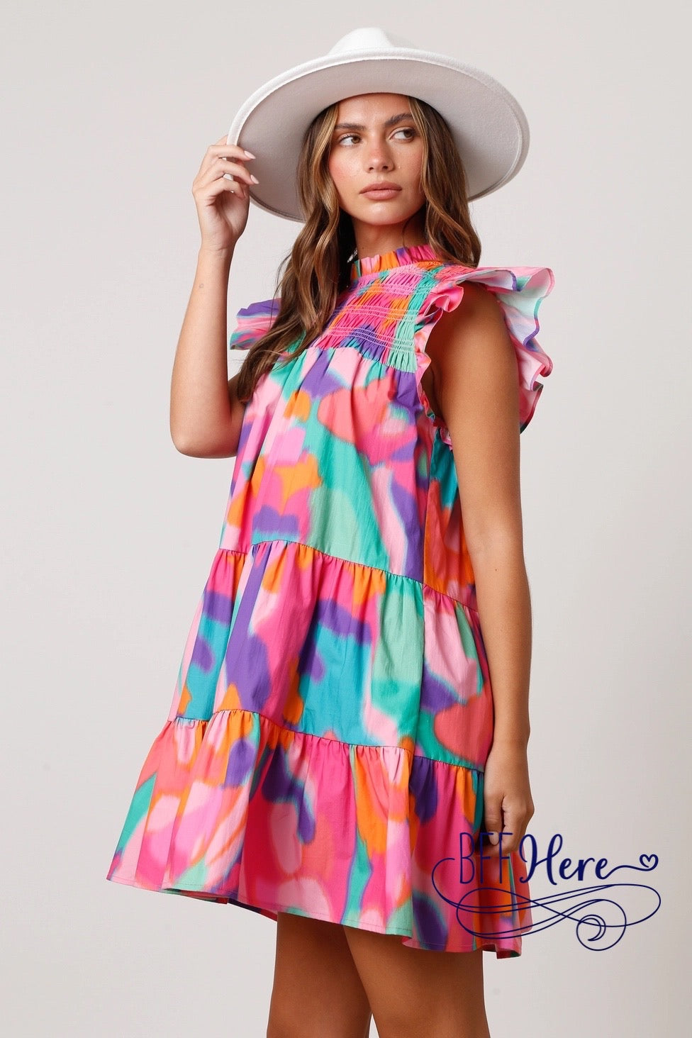 PREORDER: Artistic Flair: Poplin Brush Print Mini Dress (Ships End of January) - BFF Here