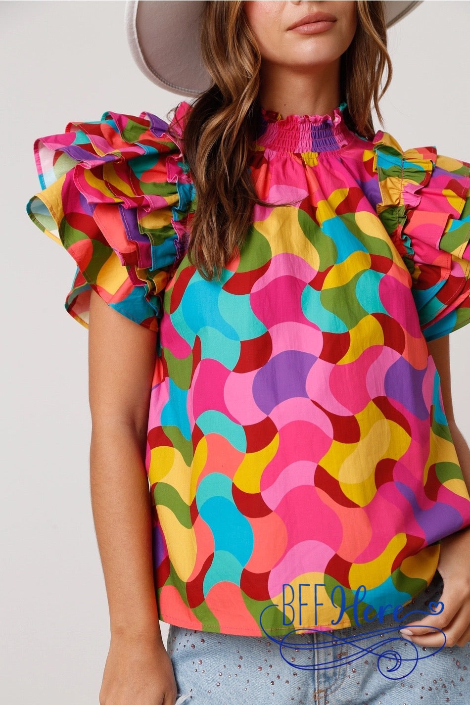 Ruffle Cascade: Quintuple-Layer Sleeve Top - BFF Here