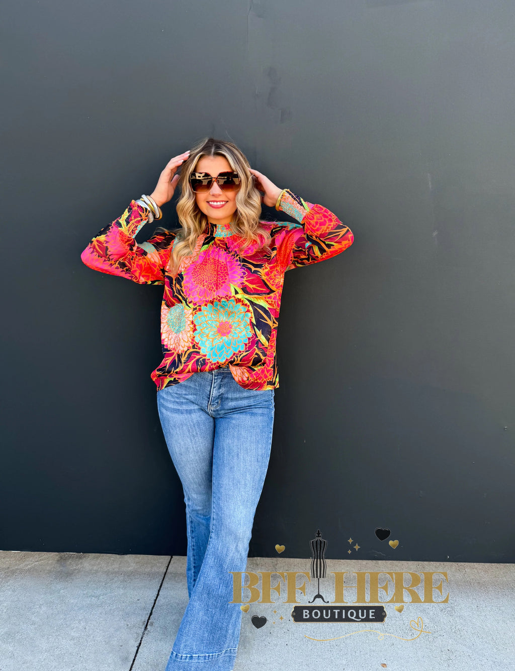 Bright Blooms Mock Neck Top - BFF Here
