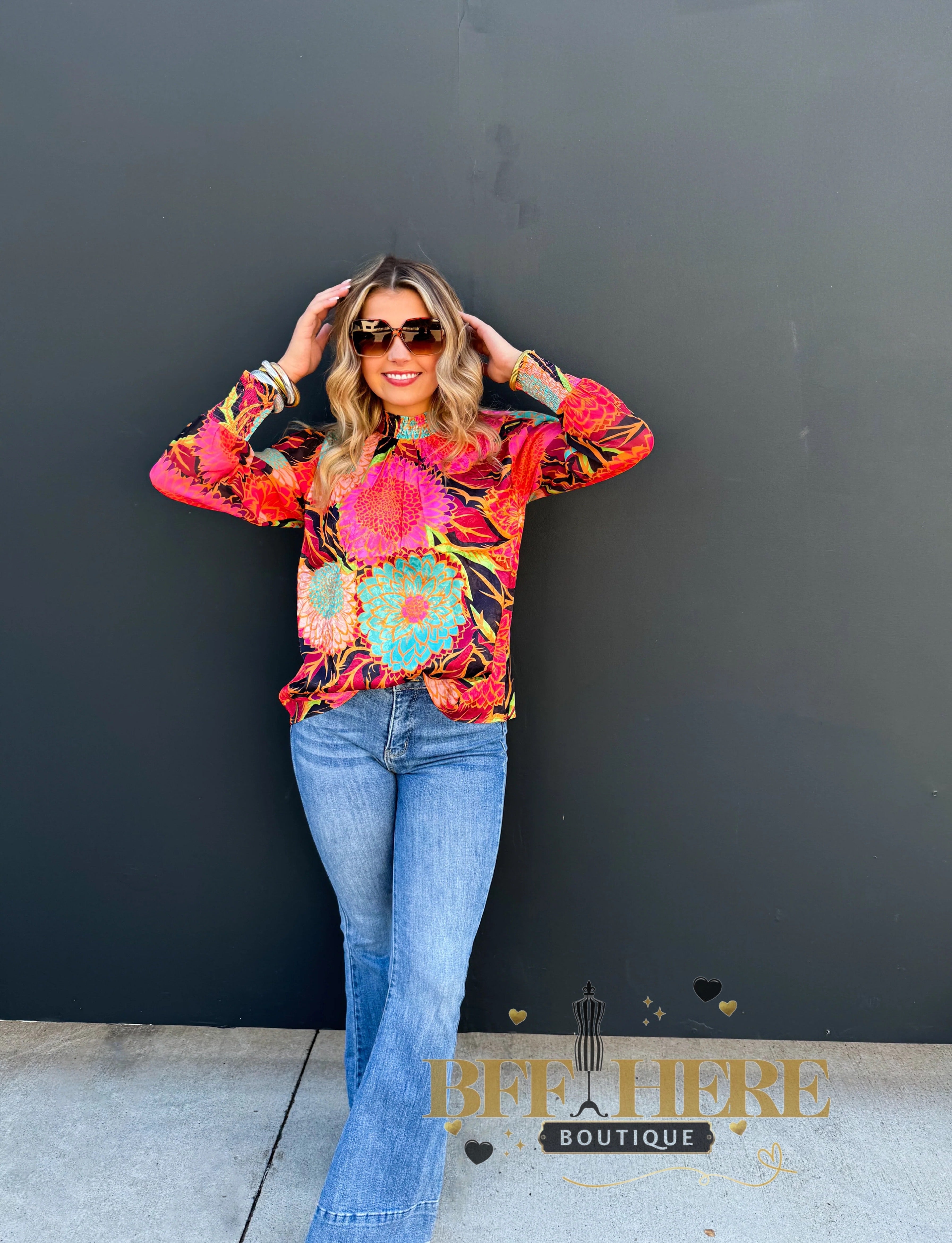 Bright Blooms Mock Neck Top - BFF Here