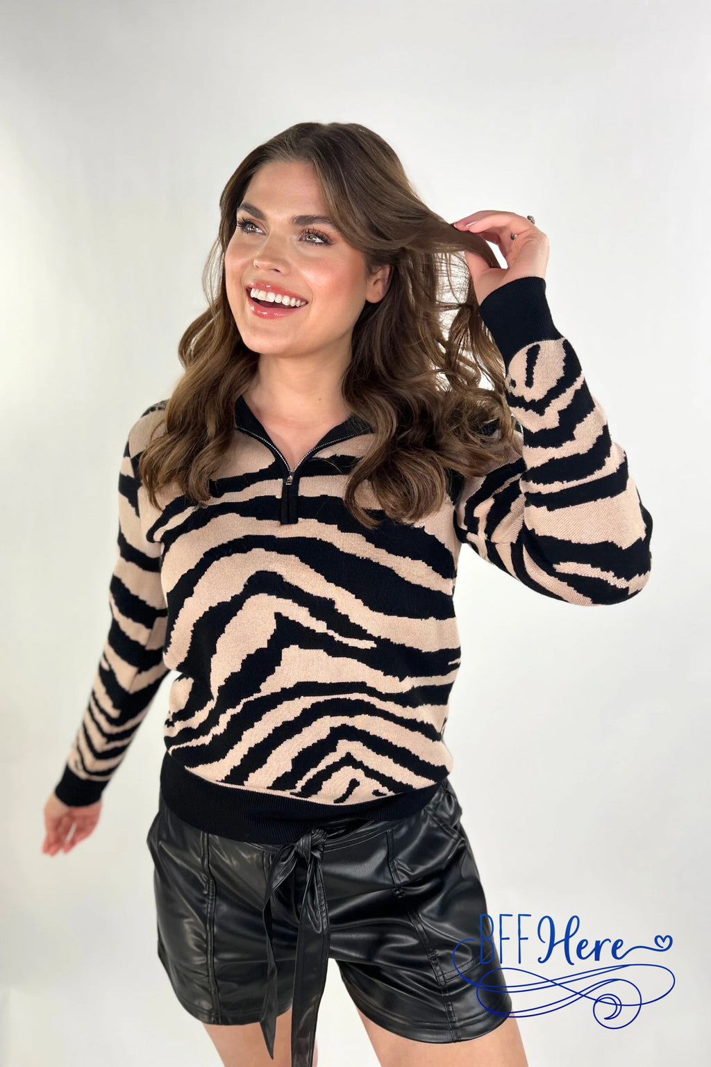 Zuri Zebra Quarter Zip Pullover - BFF Here
