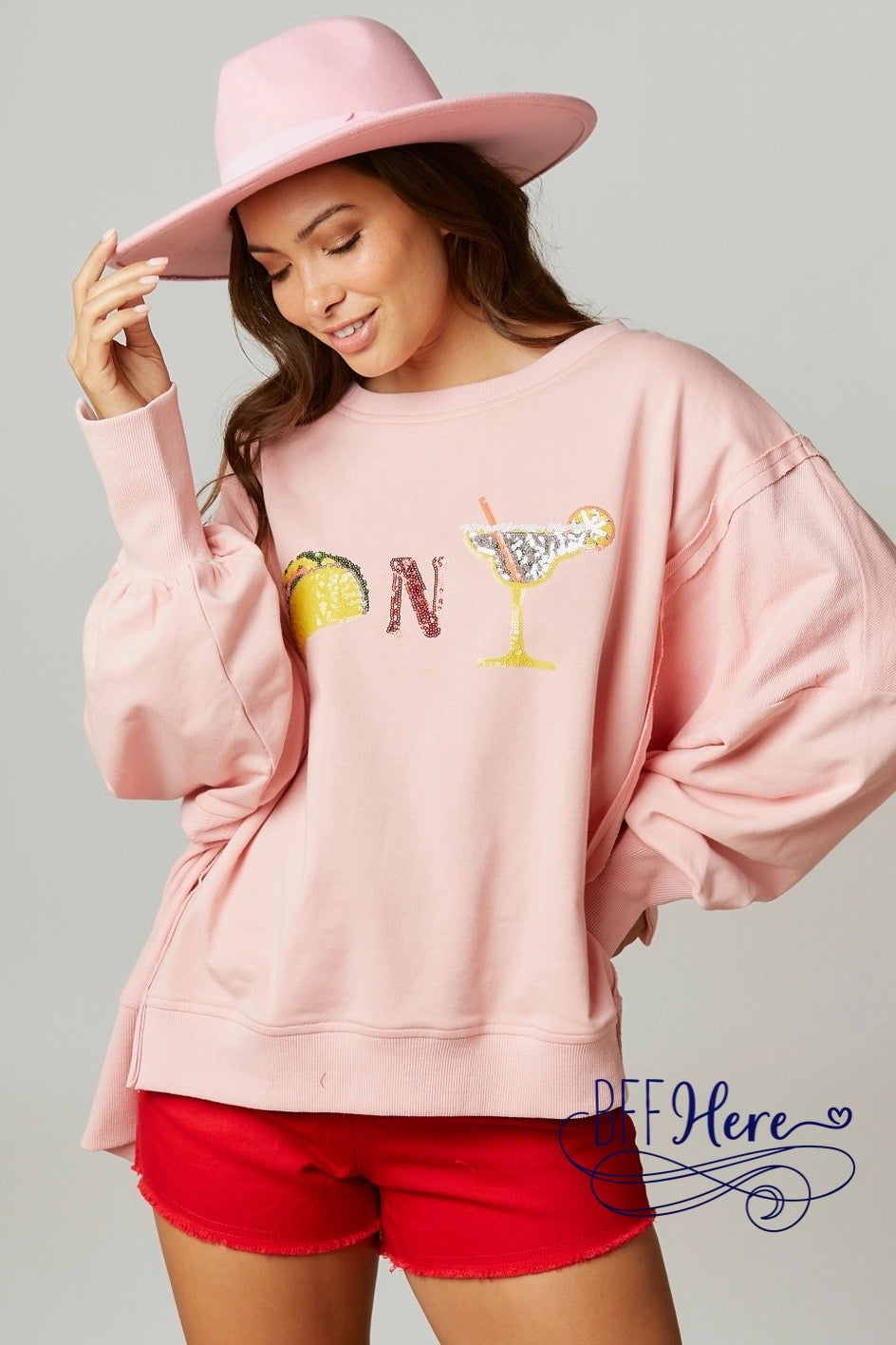 Fiesta Sparkle: Tacos & Margaritas Sequin Patch Sweatshirt - BFF Here