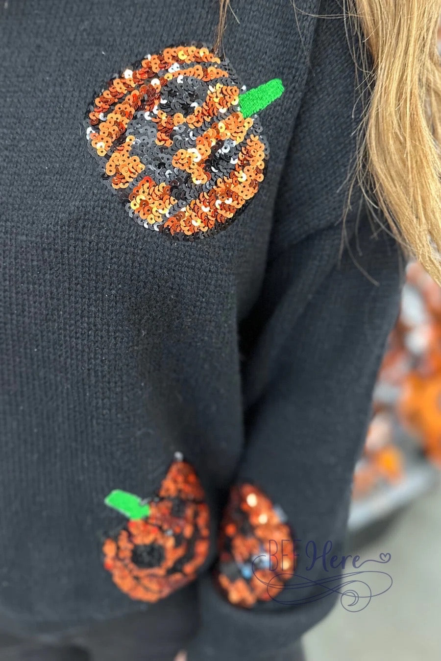 Hallo-Queen Sequin Pumpkin Sweater - BFF Here