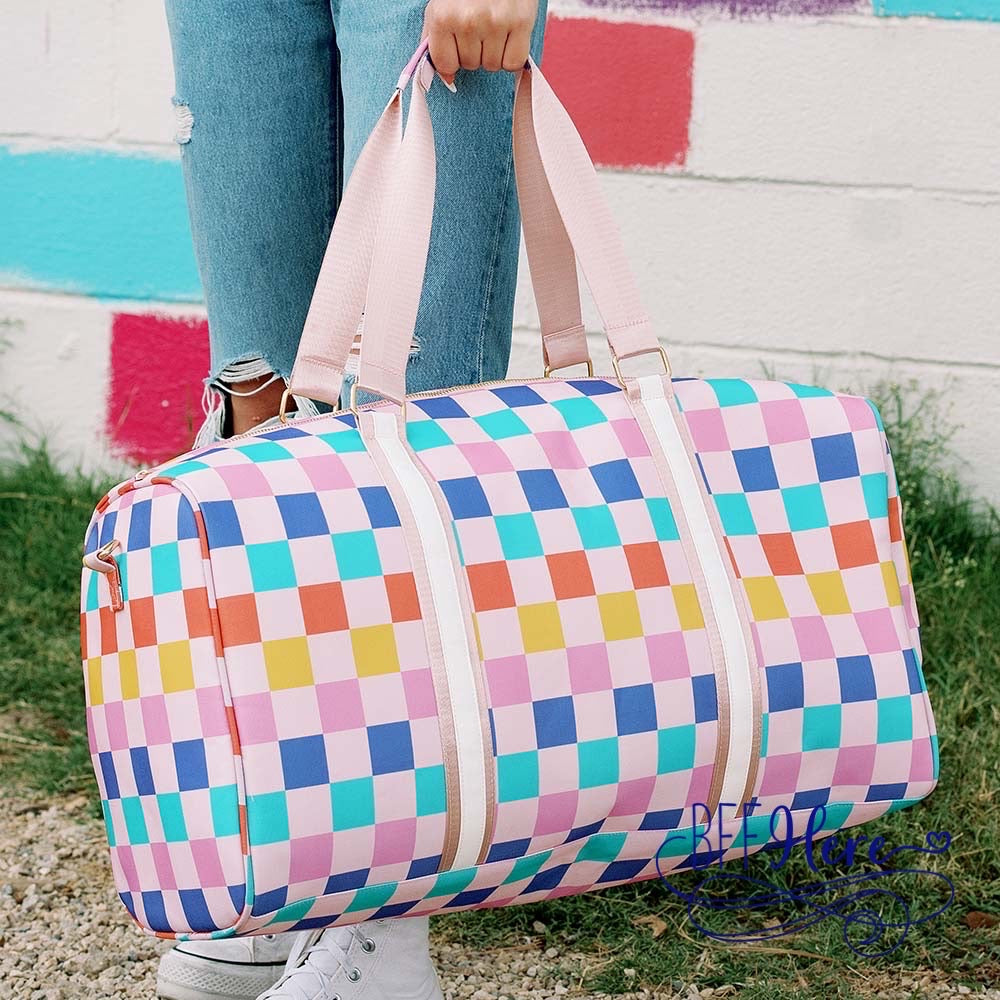 PREORDER: Colorful Escapes: Multicolored Checkered Weekender by Katydid - BFF Here