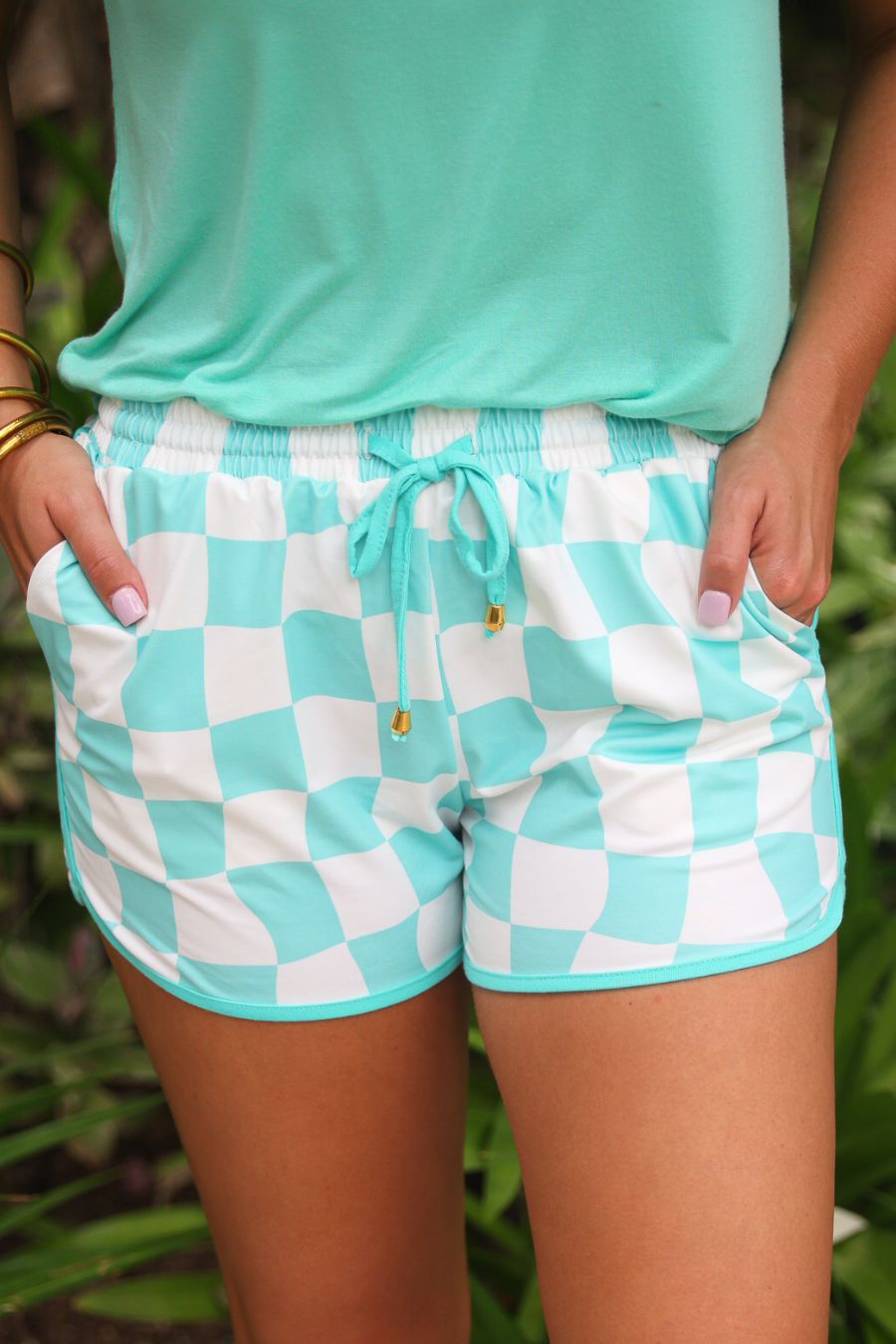 PREORDER- Groovy Mint Checkered Everyday Shorts by Jess Lea (ETA February) - BFF Here