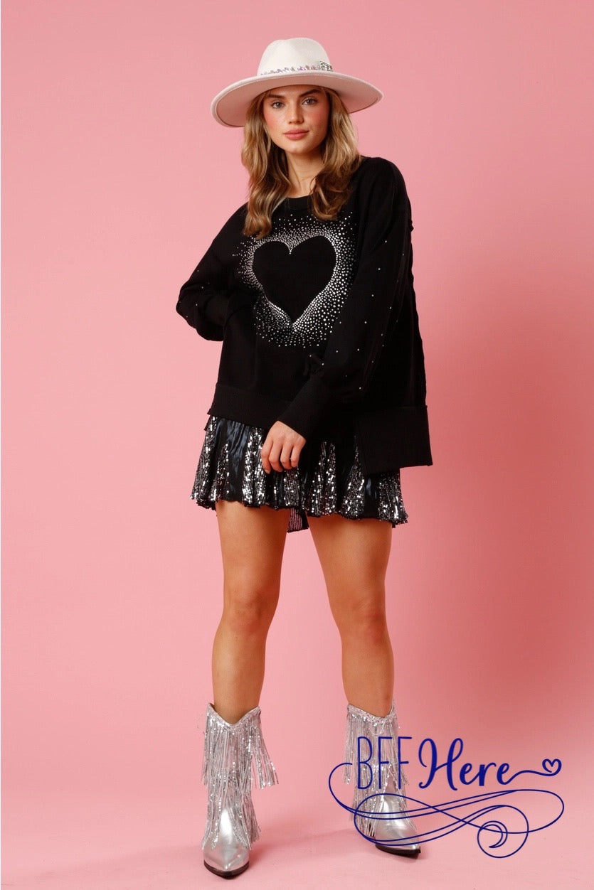 Sparkle & Shine: Rhinestone Heart Pullover - BFF Here