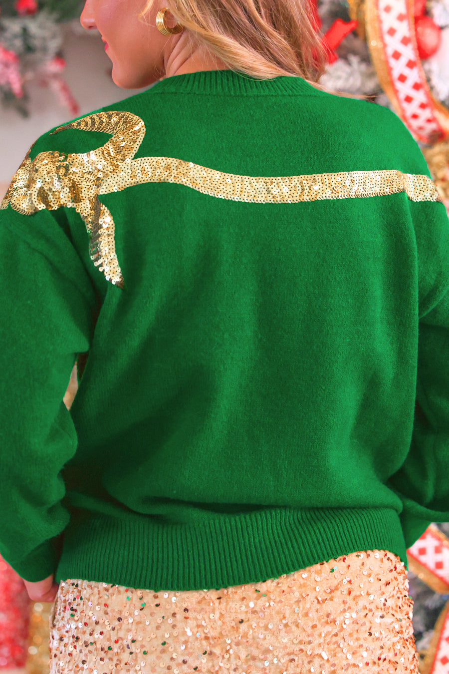 PREORDER: Sequin Bow Knit Sweater / Green/Gold by Jess Lea (ETA: September)
