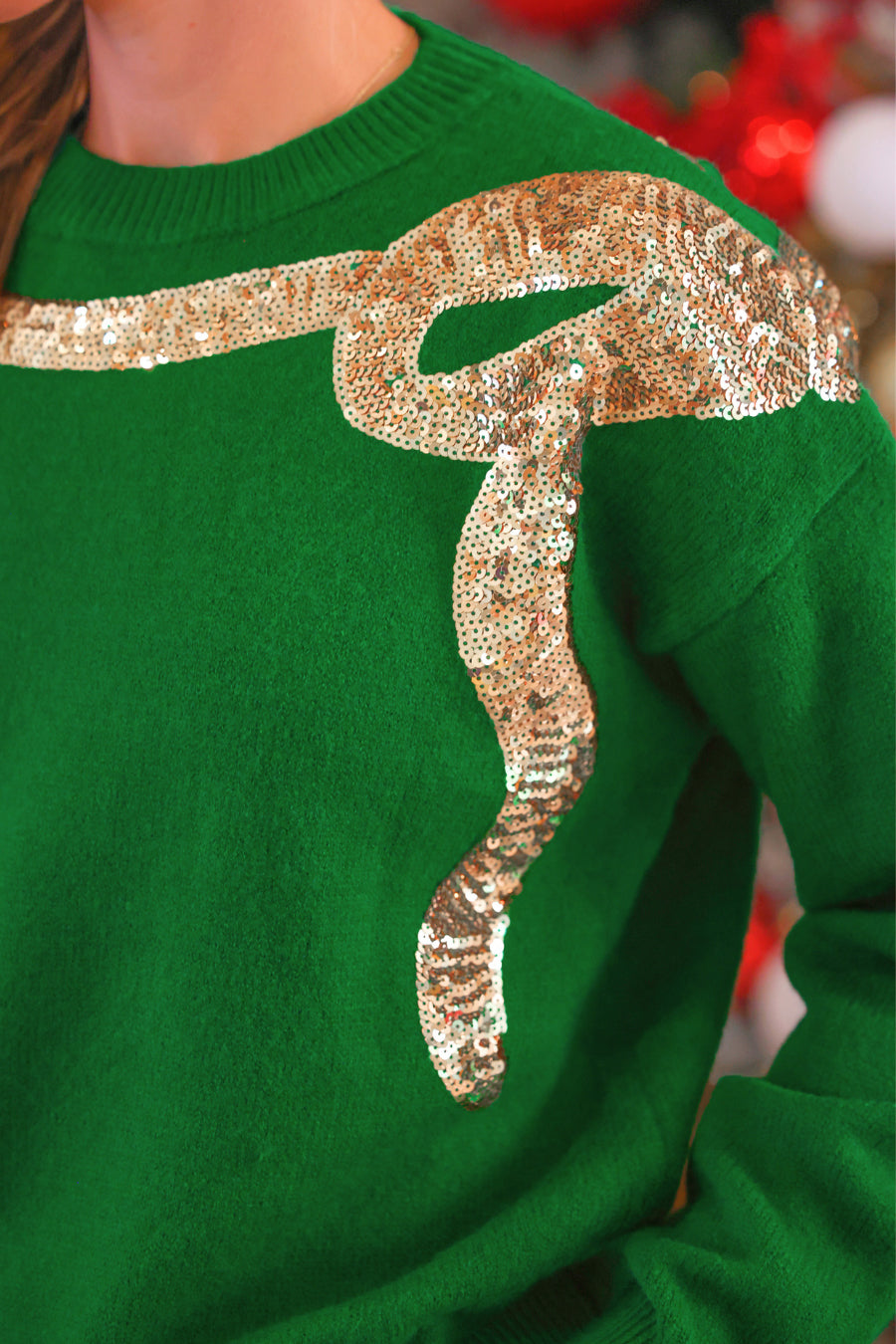 PREORDER: Sequin Bow Knit Sweater / Green/Gold by Jess Lea (ETA: September)