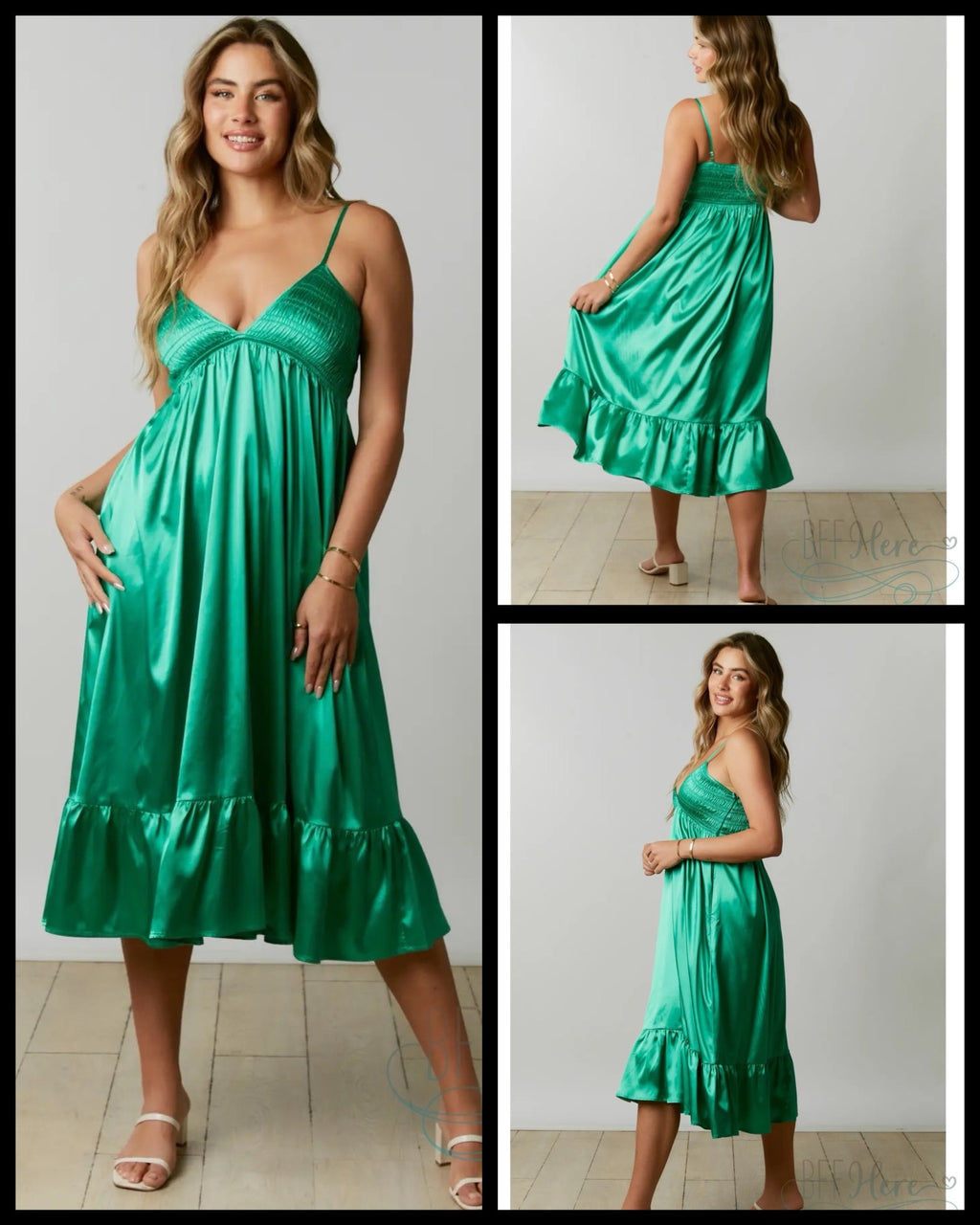 Enchanted Emerald: Luxurious Satin Babydoll Dress - BFF Here