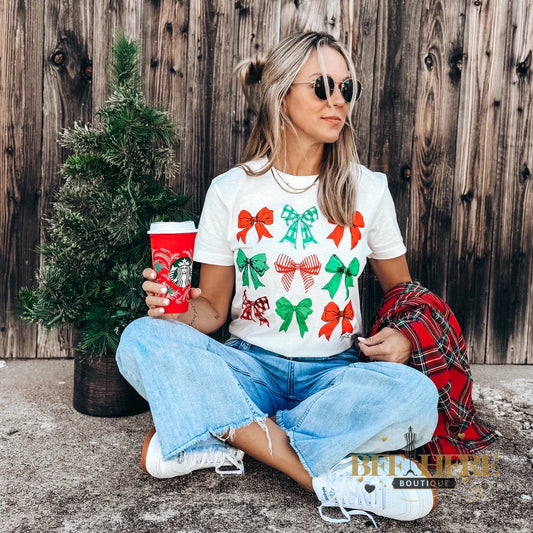 Festive Holiday Bow Tee / Adult