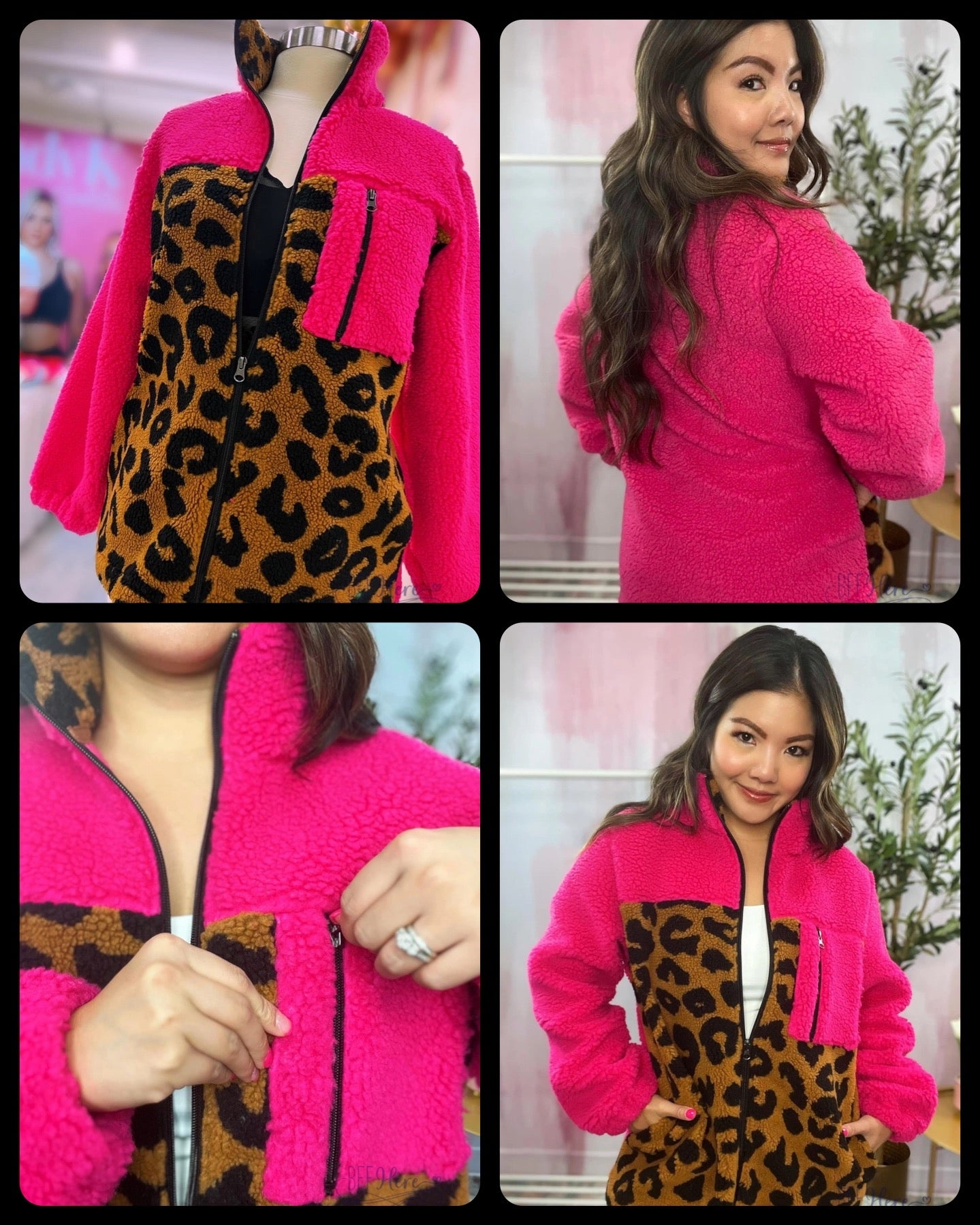 PREORDER: Bright Pink Leopard Print Sherpa Zip-Up: Cozy Meets Chic for Ultimate Comfort (Ships Middle of September ) - BFF Here