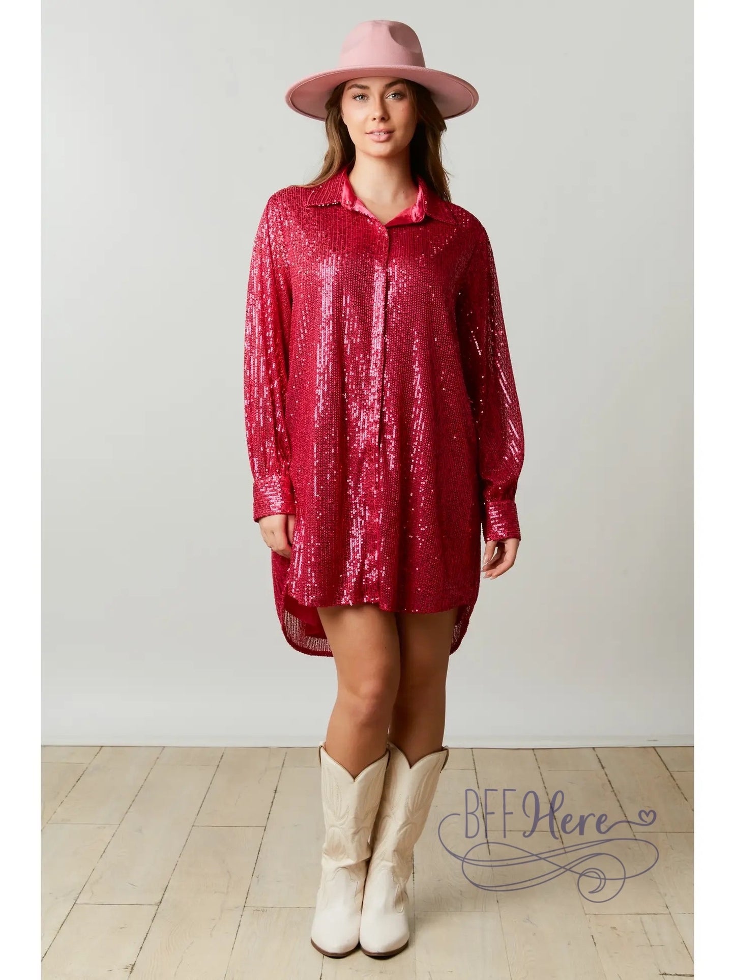 Shimmer & Shine: The Ultimate Sequin Shirt Dress for Showstopping Elegance / Choice of Color - BFF Here