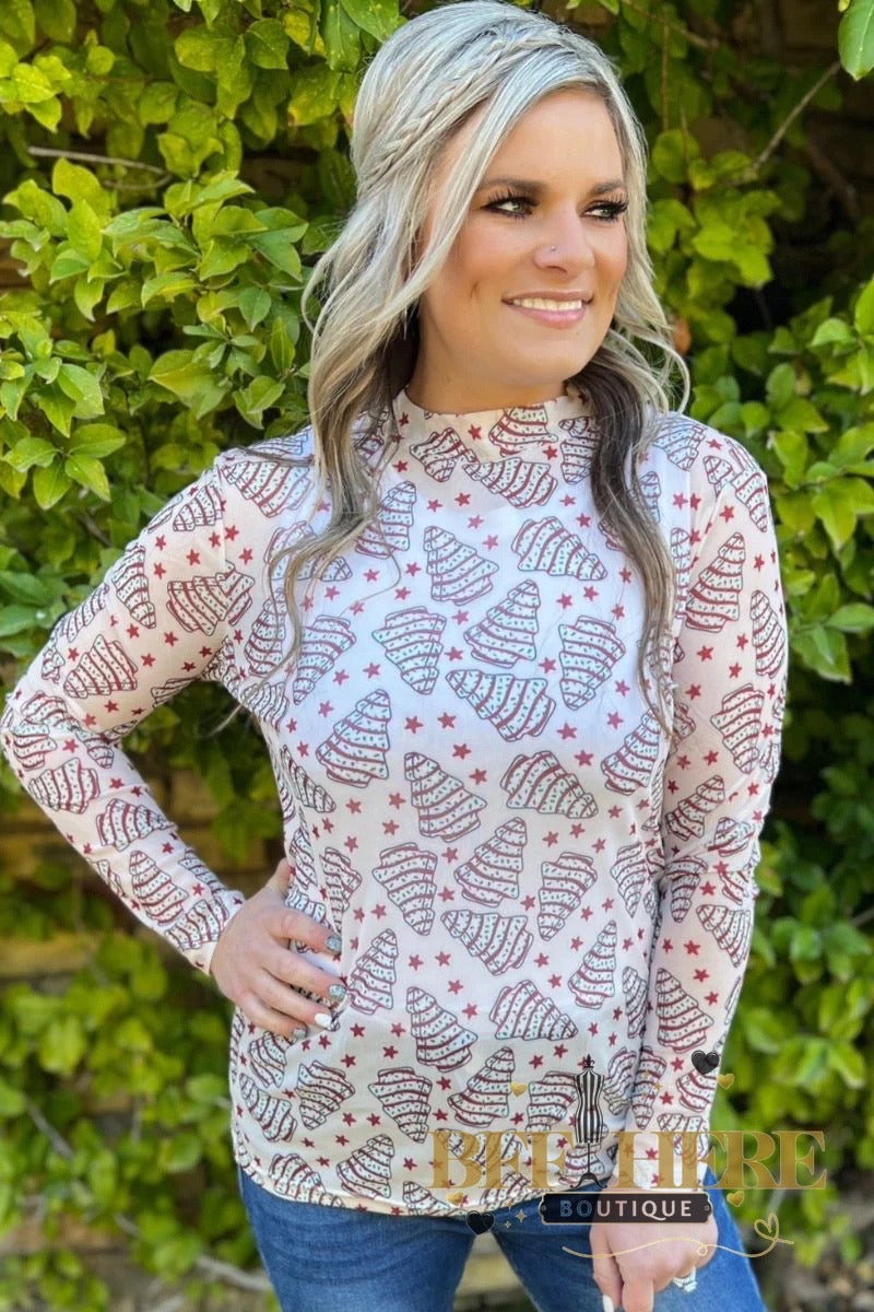 Snowflake and Tree Cakes Mesh Top by Sterling Kreek - BFF Here