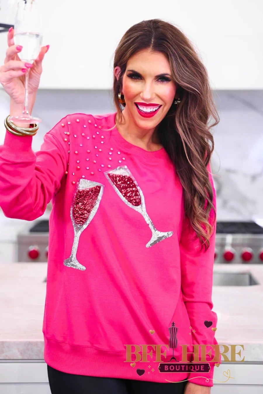 PREORDER: Pop The Champagne Sequin Top by Jess Lea / Hot Pink (ETA beginning of December )