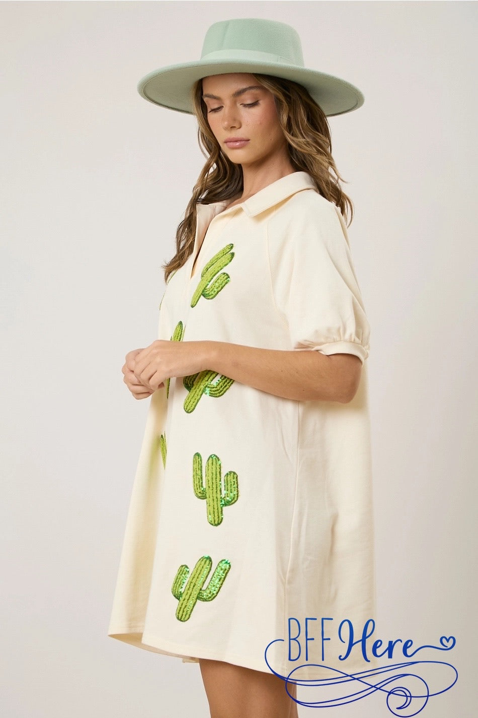 PREORDER: Desert Glam: Sequin Cactus Raglan Dress (Ships Middle of February) - BFF Here