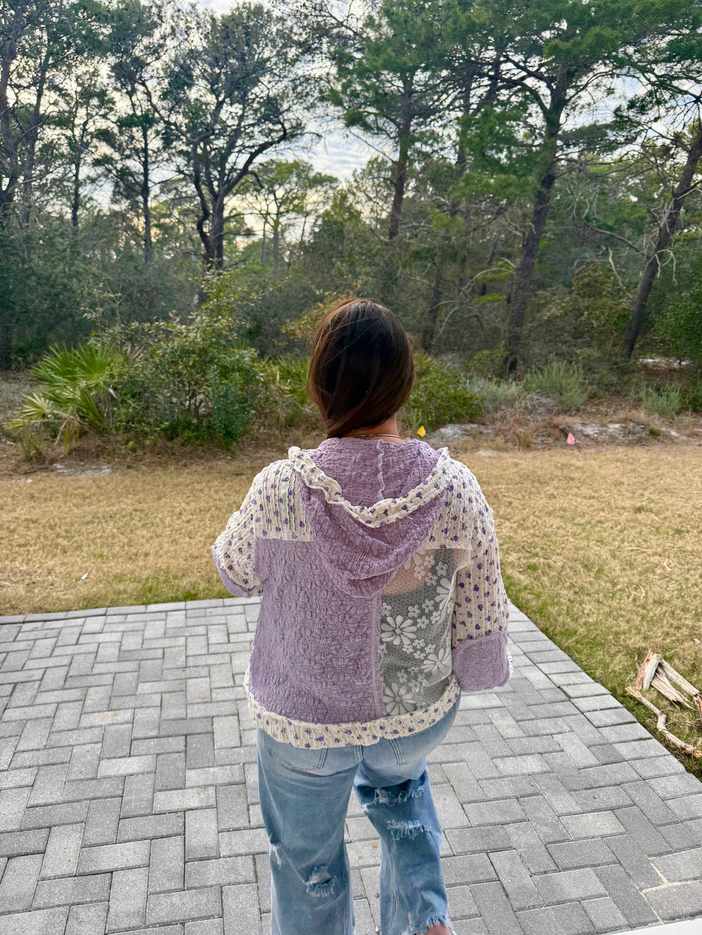 Balloon Sleeves Lace Floral Knit Hoodie Jacket by POL (Ships 2-3 weeks)