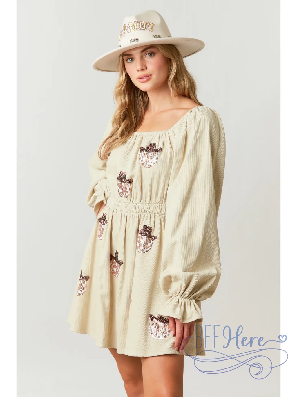 Glistening Gala Sequin Smock-Waist Dress - BFF Here