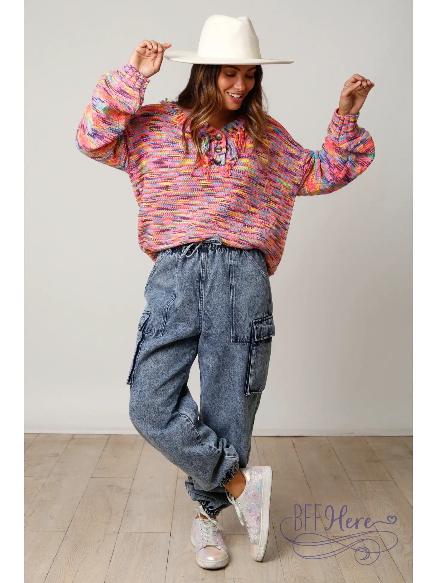 PREORDER: Kaleidoscope Coziness: Multicolor Knit Sweater (Ships Beginning of November ) - BFF Here