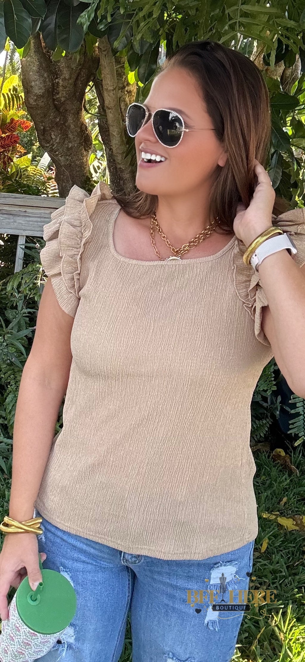Ruffle Charm Textured Top - BFF Here