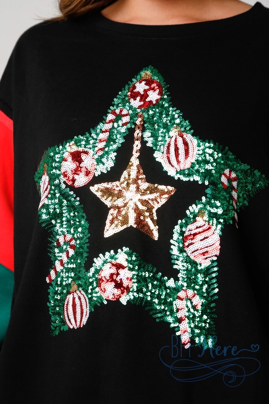 Festive Radiance Christmas Star Color Block Sweatshirt / Choice of Color (Black Ships Beginning of December) - BFF Here