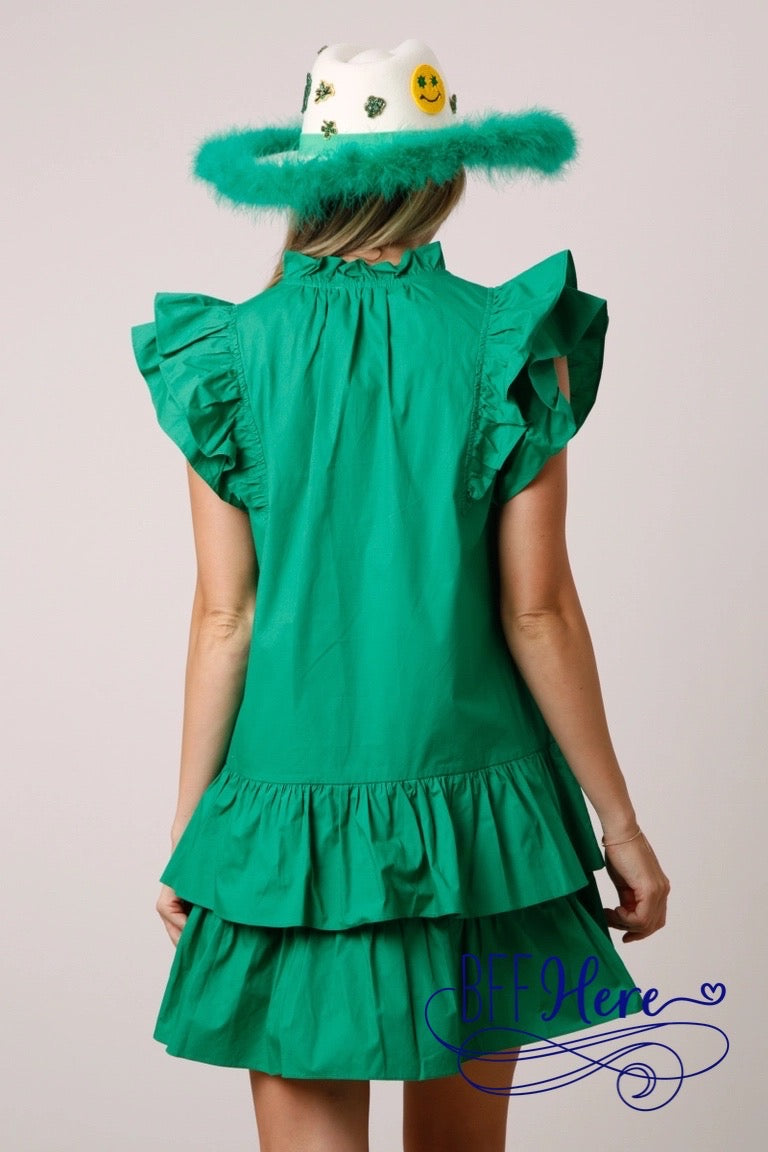 Emerald Twinkle: Sequin Stars Green Tiered Dress - BFF Here