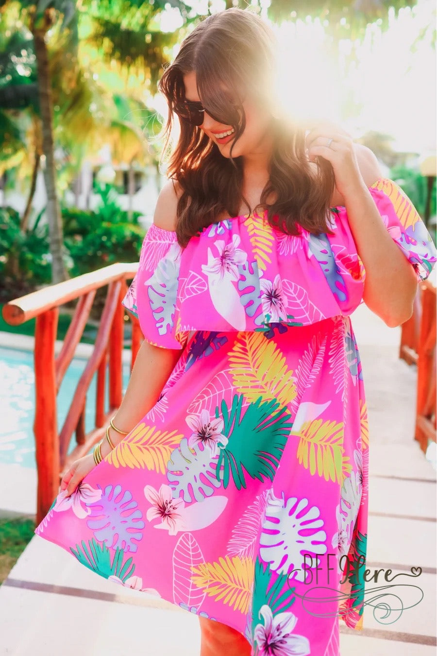 PREORDER-Truly Tropical Off The Shoulder Dress (Ships Middle of June) - BFF Here