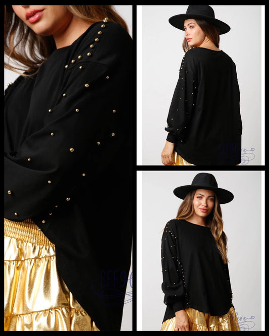 Studded French Terry Pullover: Where Cozy Meets Rockstar Glam! - BFF Here