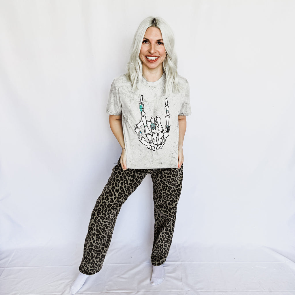 Turquoise Skeleton Peace Sign Graphic Tee by FestiviTees (Ships 2-3 weeks) - BFF Here