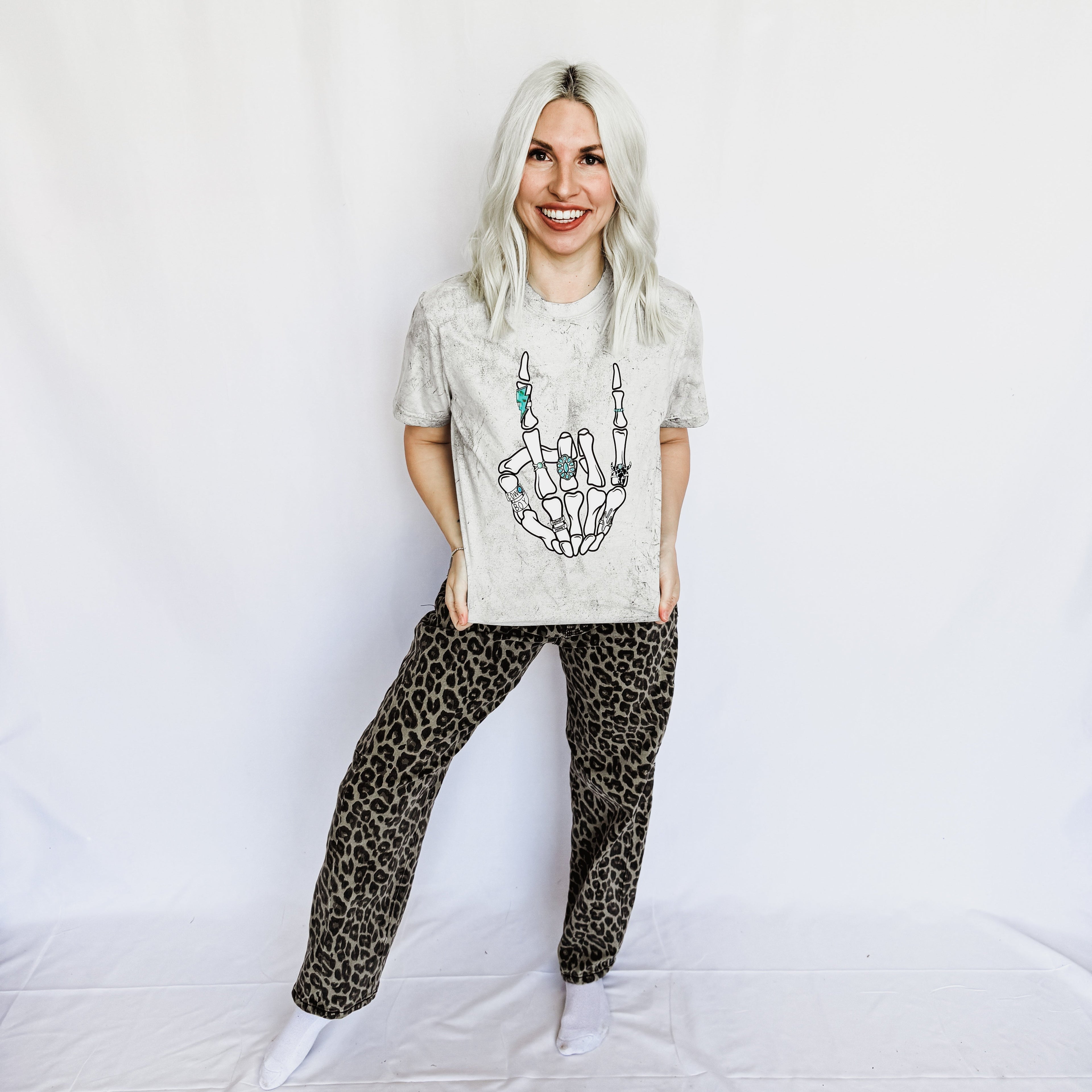 Turquoise Skeleton Peace Sign Graphic Tee by FestiviTees (Ships 2-3 weeks) - BFF Here