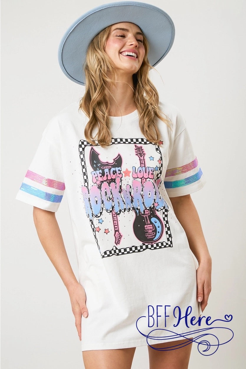 PREORDER: Electric Encore: Rock N Roll Print T-Shirt Dress (Ships Beginning of February) - BFF Here