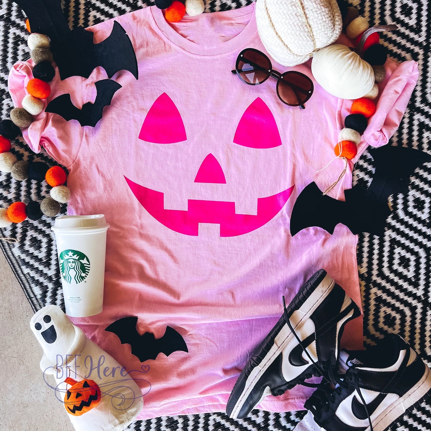 Festive & Fabulous: The Pink-O-Lantern Halloween T-Shirt - BFF Here