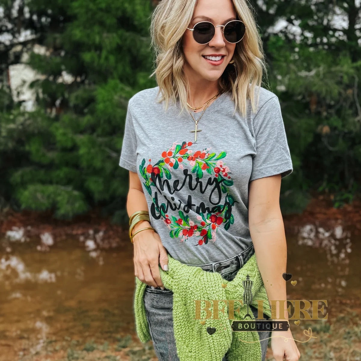 Merry Christmas Wreath Tee - BFF Here