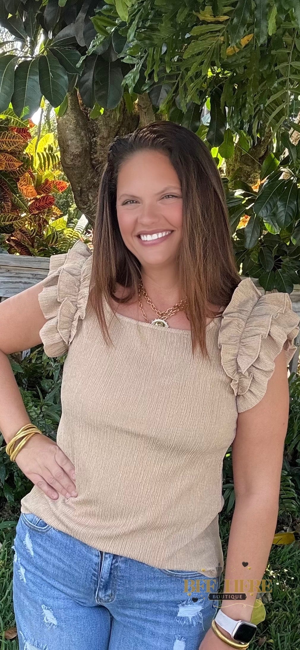 Ruffle Charm Textured Top - BFF Here