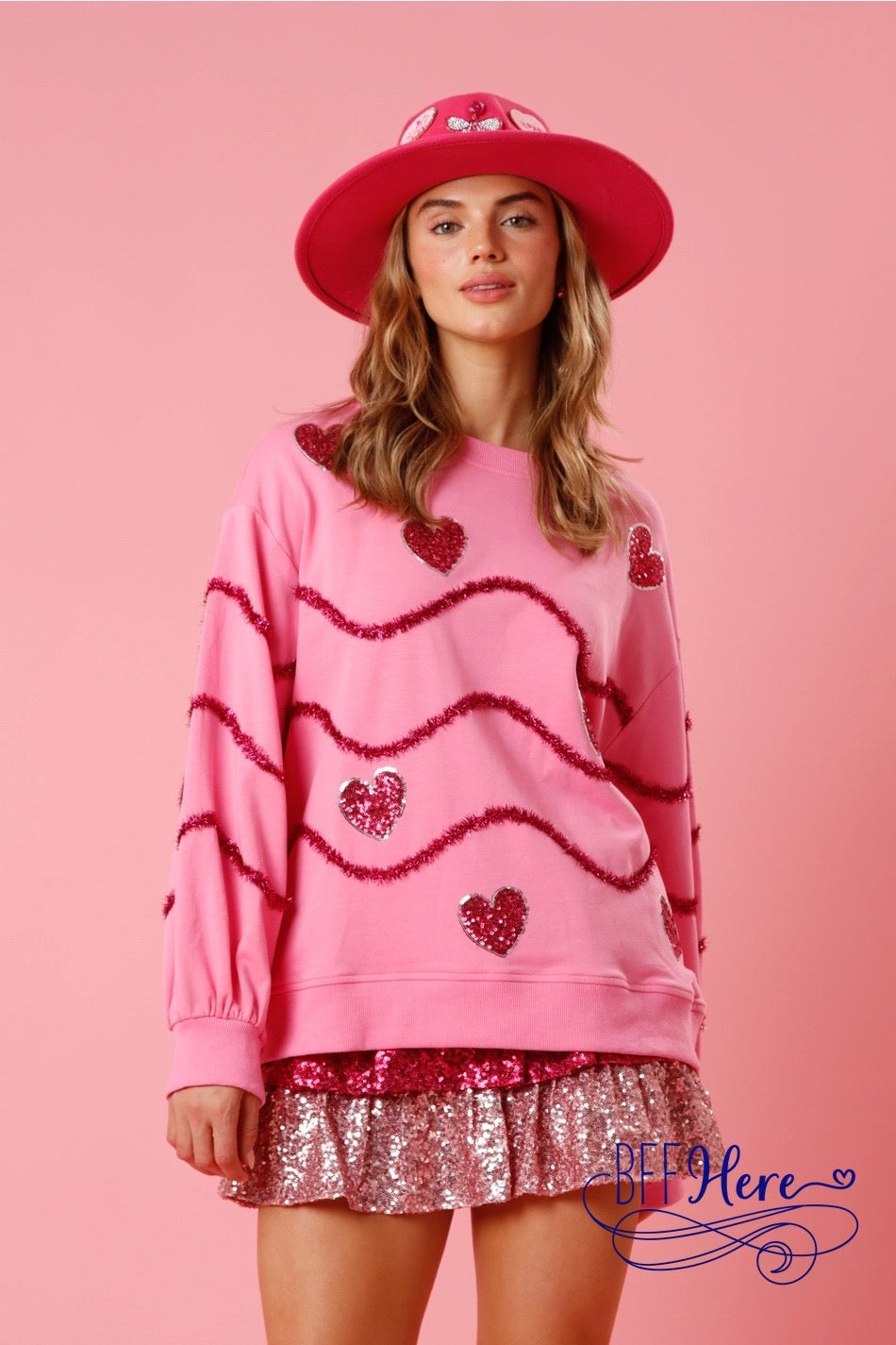 Gleaming Love: Sequin Hearts Sweatshirt - BFF Here