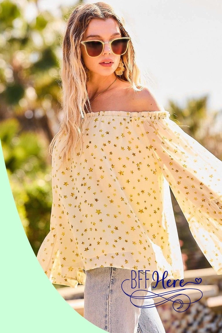 Galactic Glam: Off-Shoulder Ruffle Star Top - BFF Here