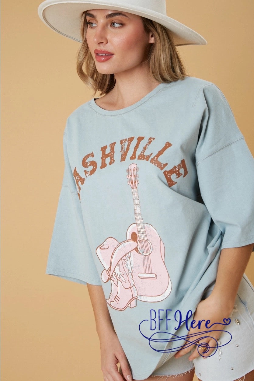 PREORDER: Music City Chic: Nashville Oversized Tee / Choice of Color (Ships Middle of March) - BFF Here