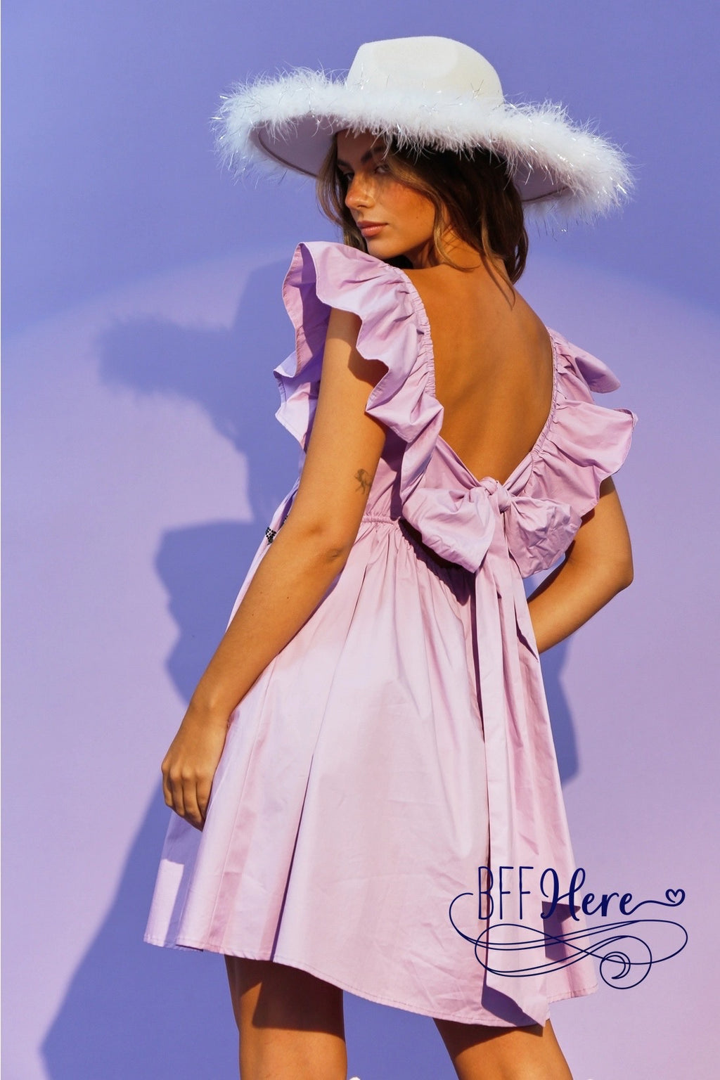 Twinkling Gala: Rhinestone Stars Bow Back Mini Dress - BFF Here