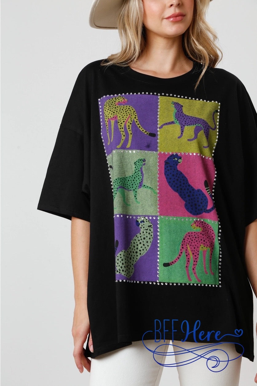 Wild & Stylish: Color Block Cheetah Tee Choice of Color - BFF Here