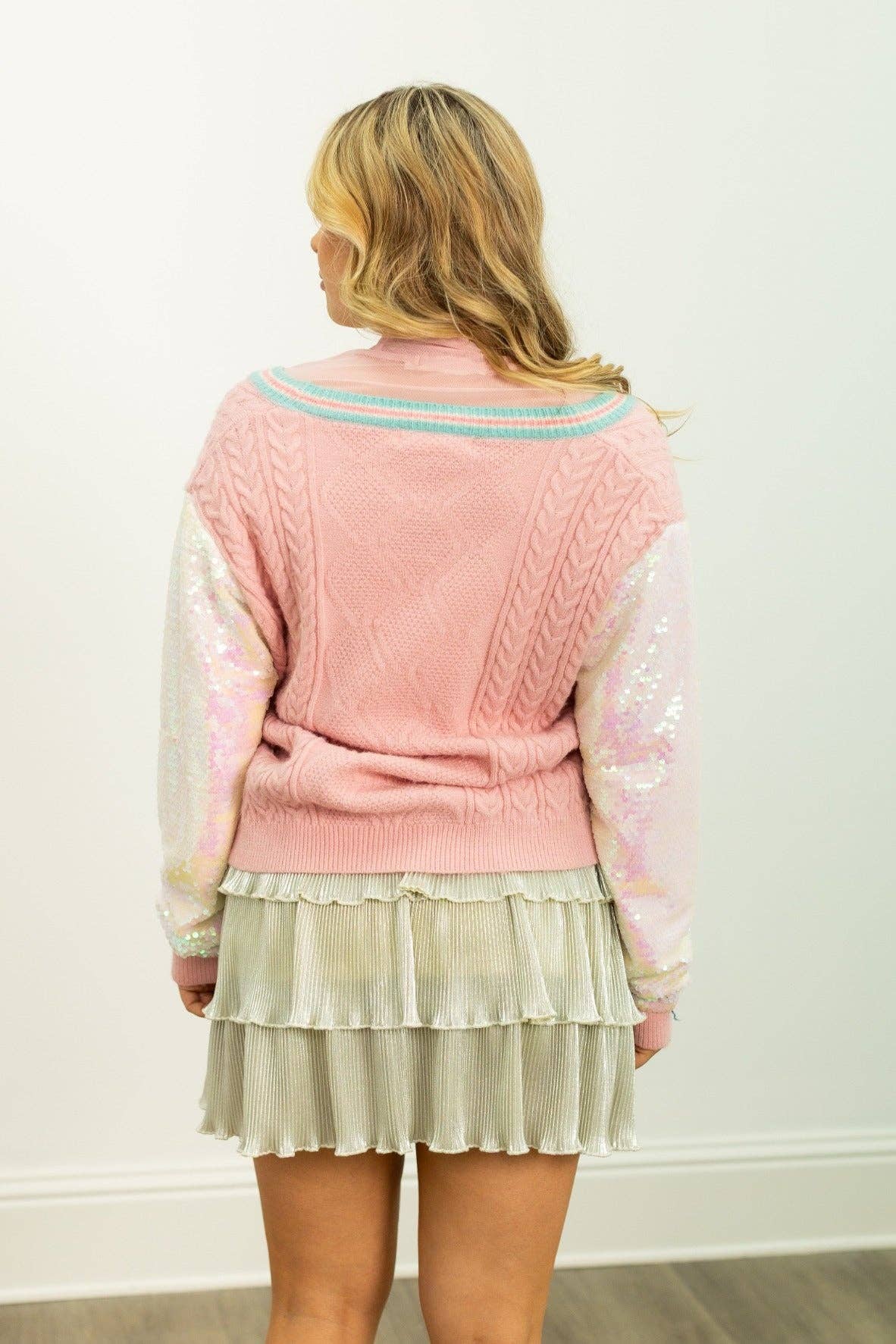 Snowman Cardigan with Sequin Sleeves by Grace & Emma - BFF Here