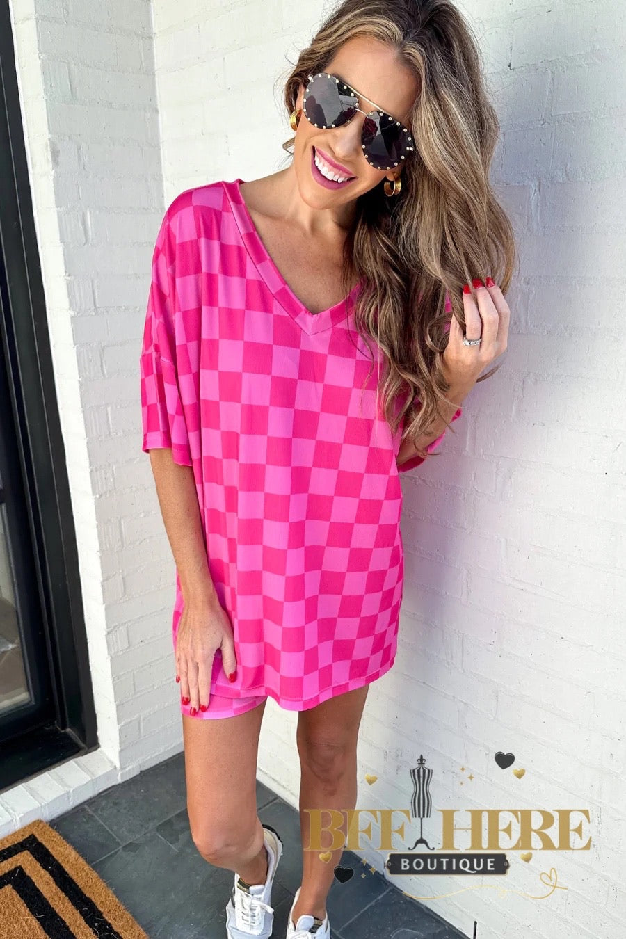 Daily Basis Biker Set, Pink Checkered Set by Jess Lea - BFF Here